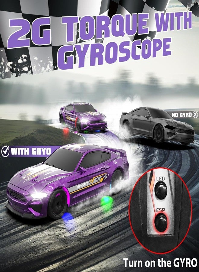 FEXXA سيارة سباق دريفت FEXXA بمقياس 1/43 تعمل بالتحكم عن بعد، مزودة بنظام جيروسكوب رباعي الدفع وجاهزة للانطلاق، نموذج سيارة صغيرة عالية السرعة (1:43 RC Drift Mustang-Purple) - Image 3